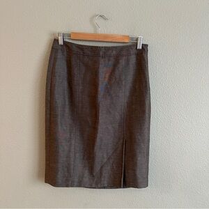 LOFT Silk Linen Brown Pencil Midi Skirt 4